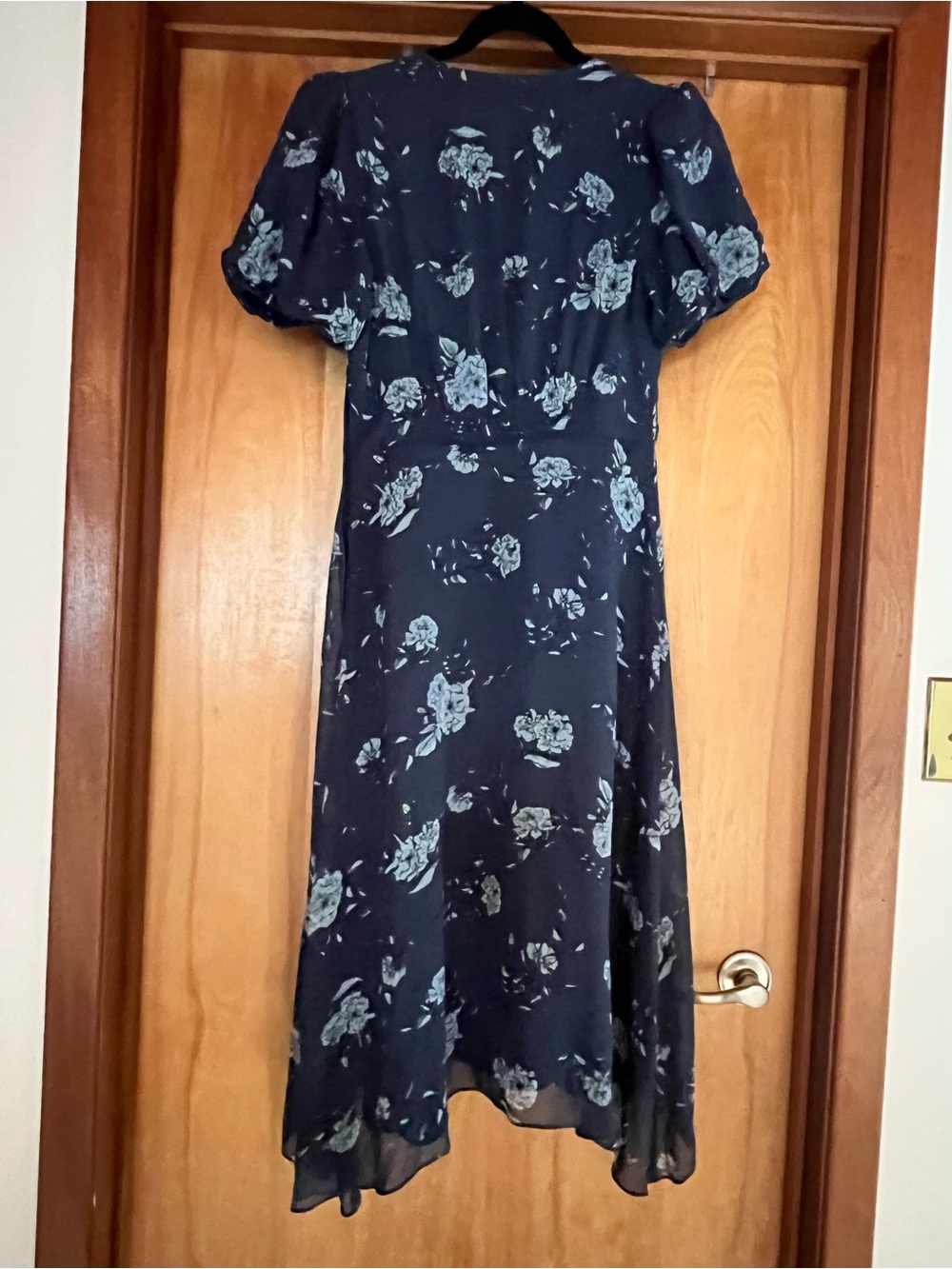 Club Monaco Navy Floral Asymmetrical Midi Dress
